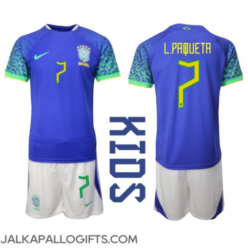 Brasilia Lucas Paqueta #7 Vieras Peliasu Lasten MM-kisat 2022 Lyhythihainen (+ Lyhyet housut)